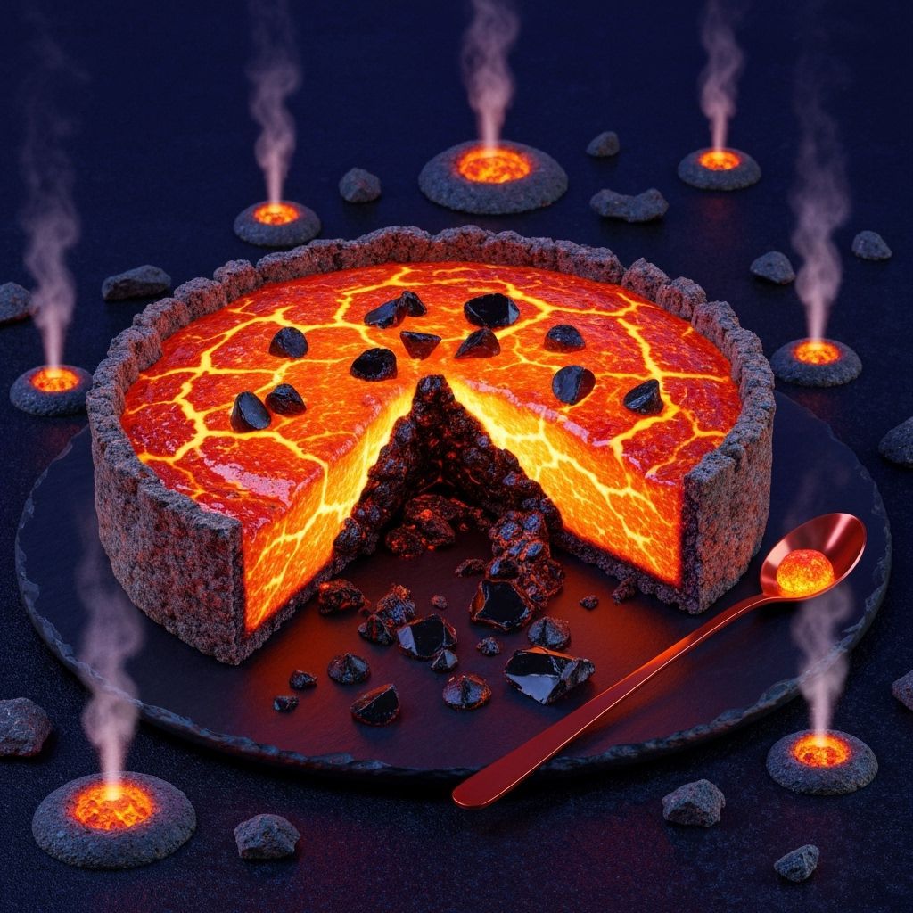 Volcanic Lava Pie in Pulp Comic Style