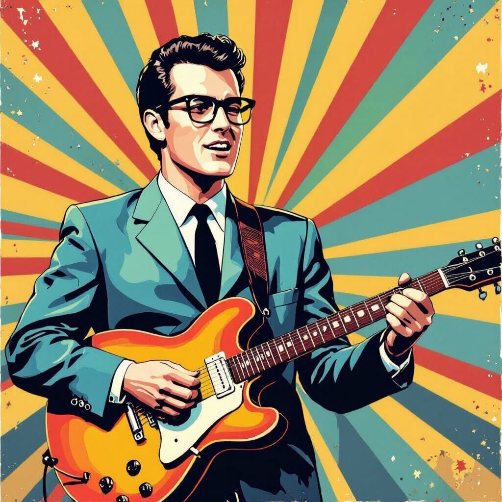 Buddy Holly Guitar Pop Art Portrait