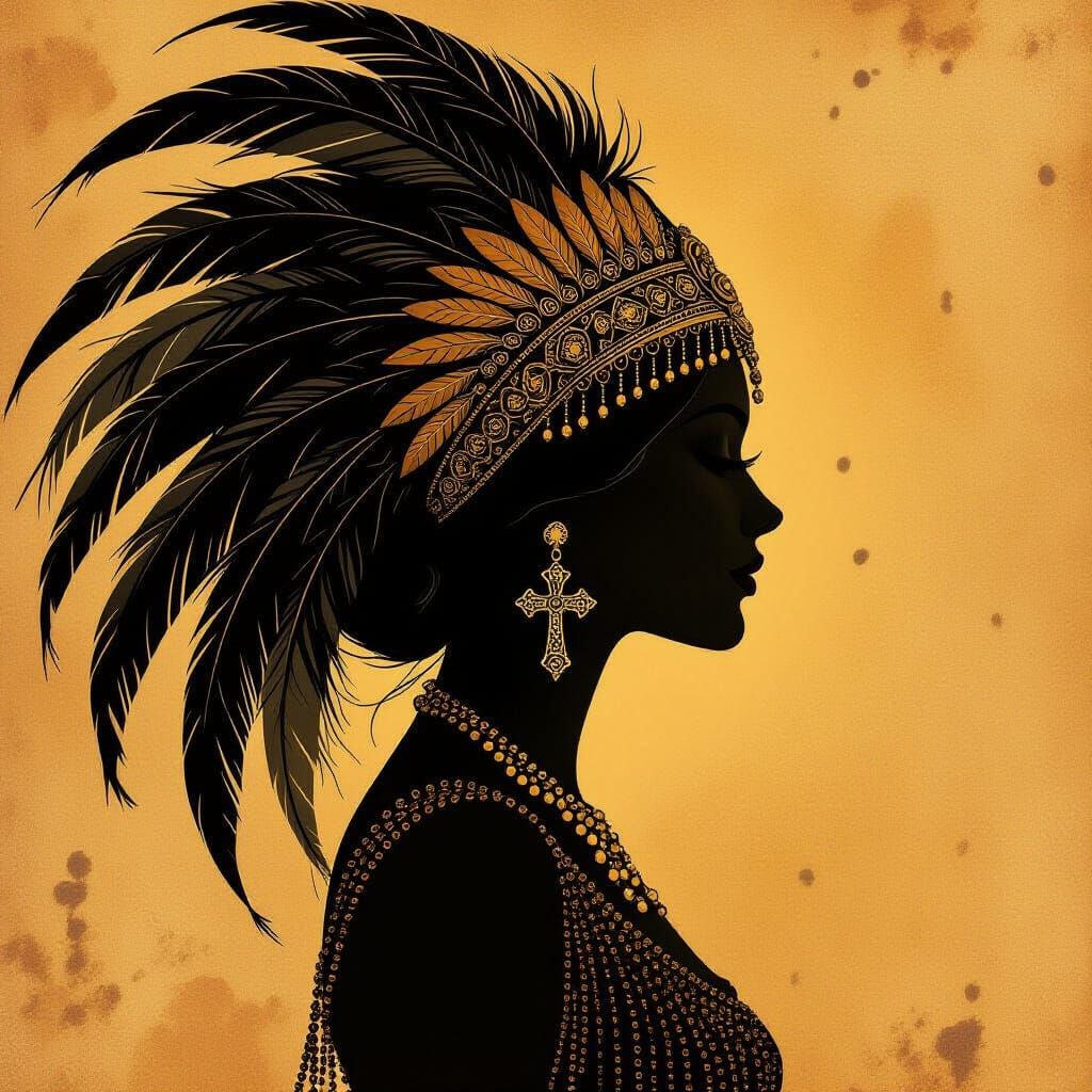 Elegant Woman's Silhouette in Art Nouveau Style