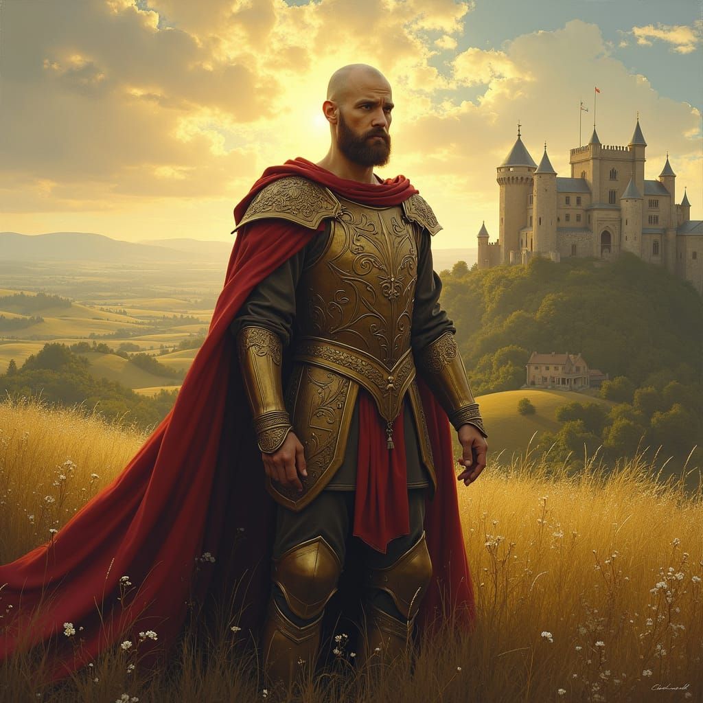 Sir Galahad in a Pre-Raphaelite Landscape