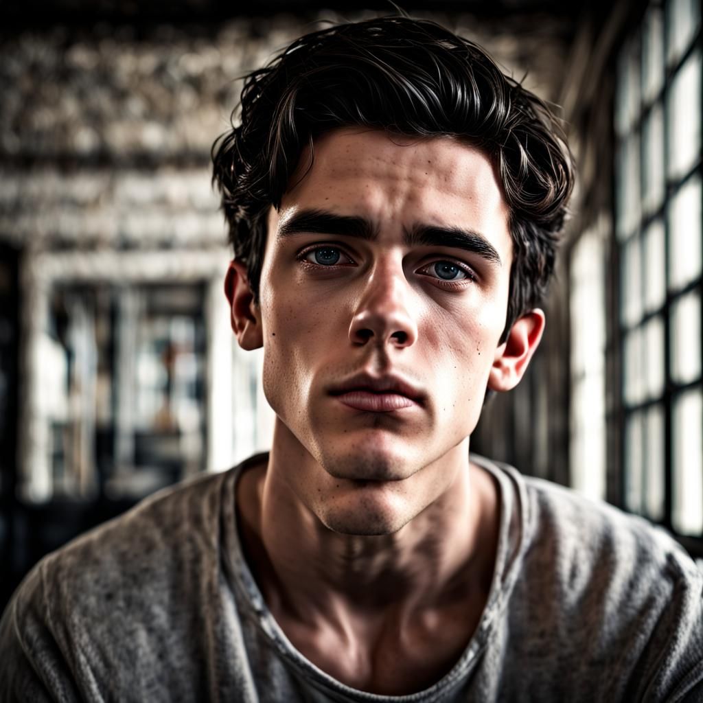 Hyperrealistic Portrait of a Young Man with Dark Hair