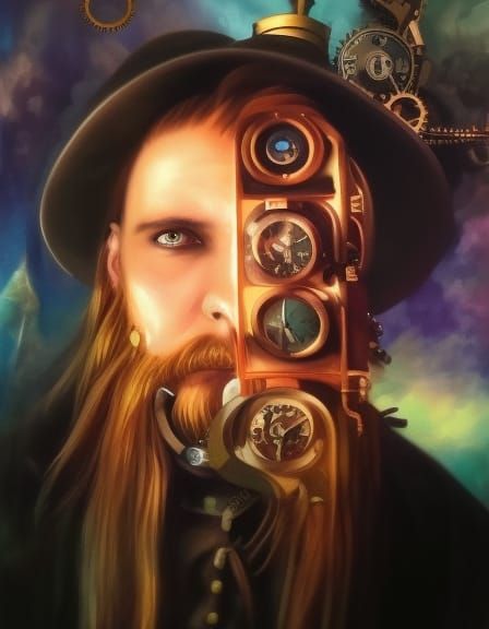 Steampunk Wizard Portrait in Oil on Canvas