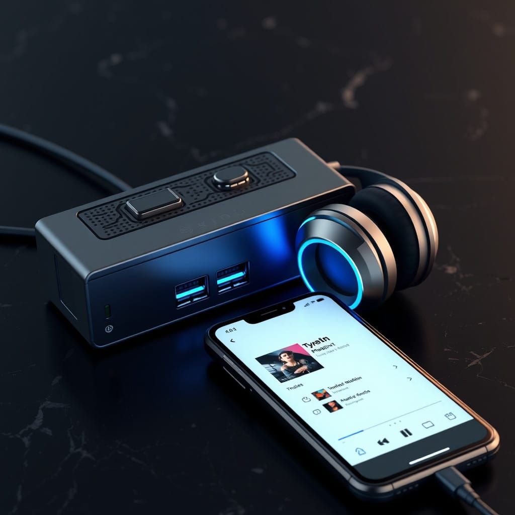 High-Tech USB Port System in Neon-Lit Futurism