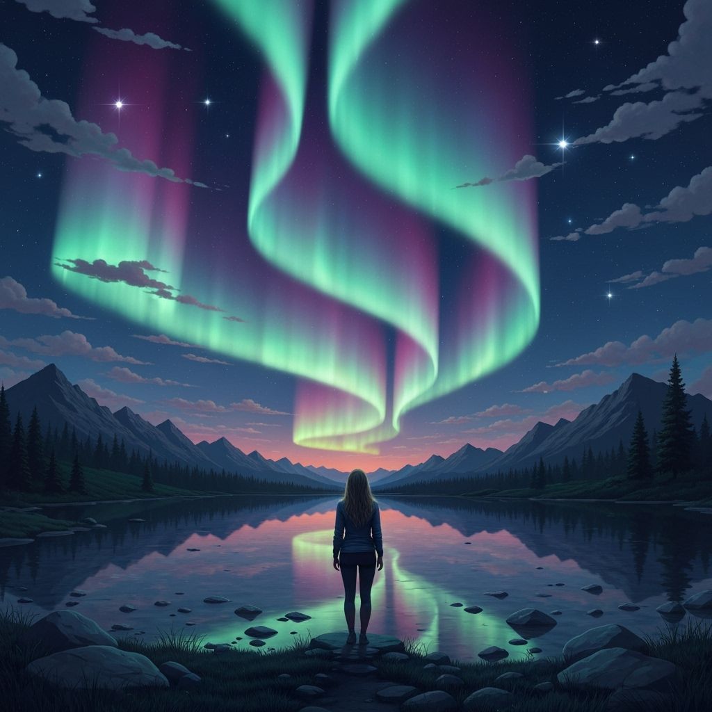 Aurora Borealis Over Alpine Lake