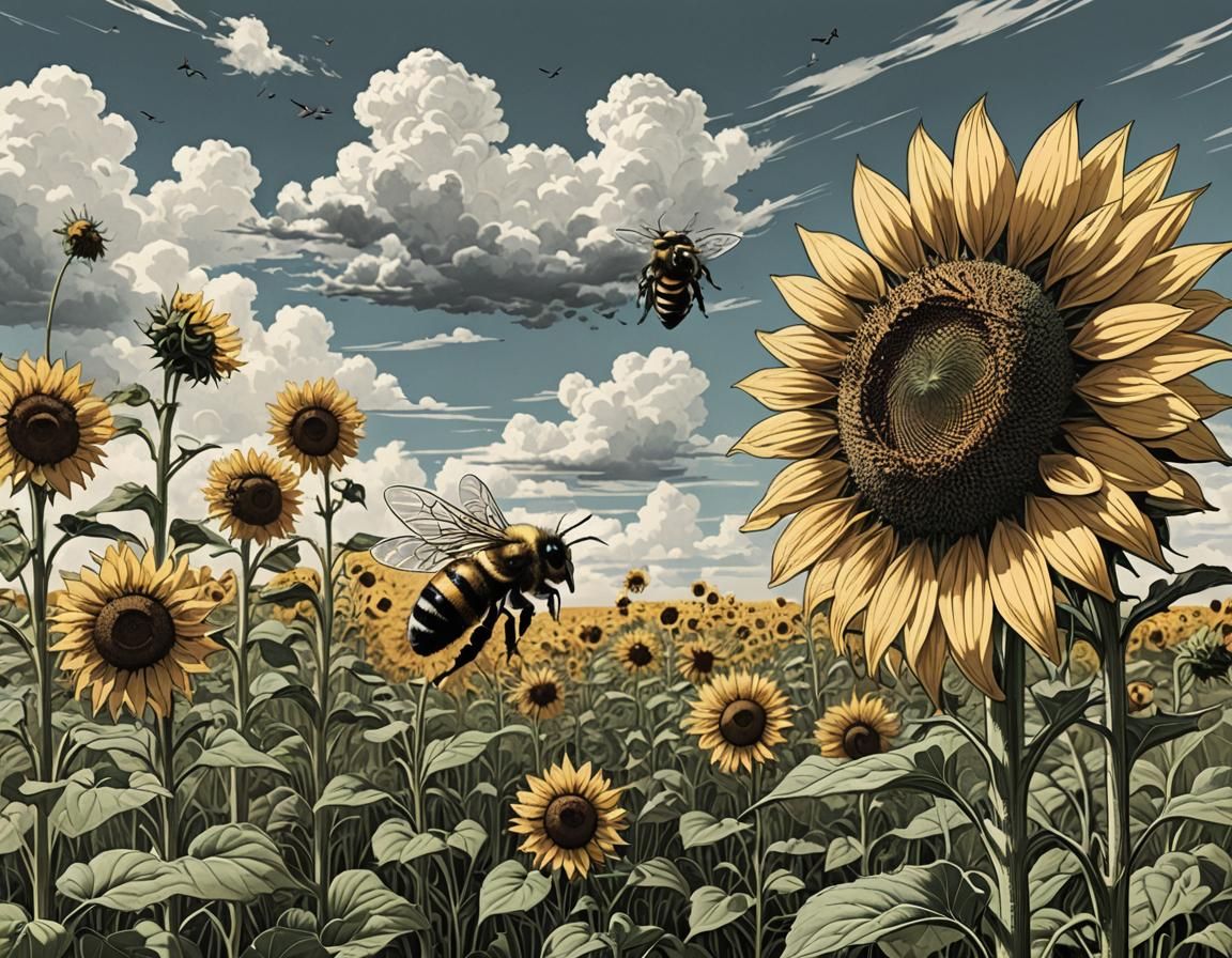 bees and sunflowers