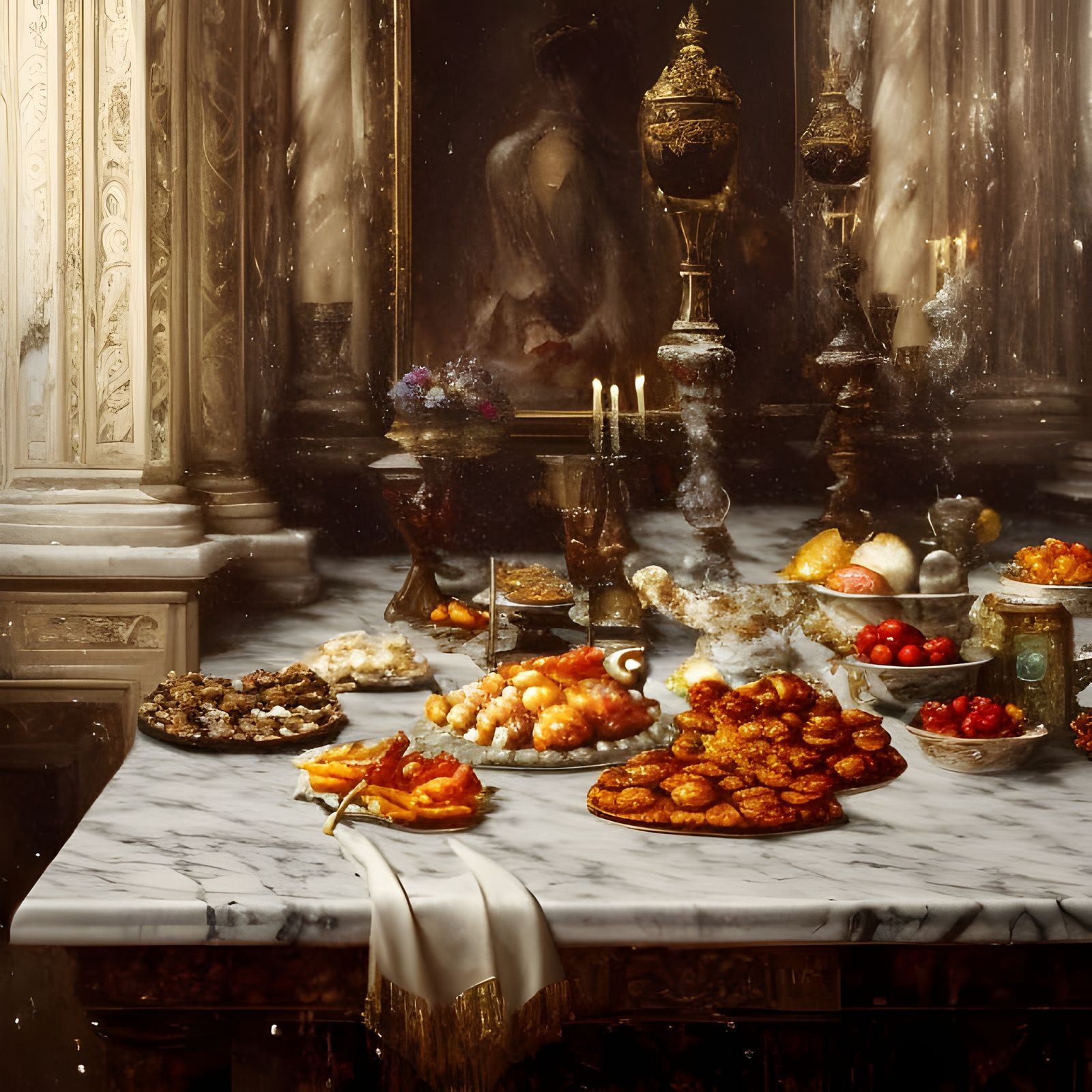 Ornate New Year Feast Still Life Painting