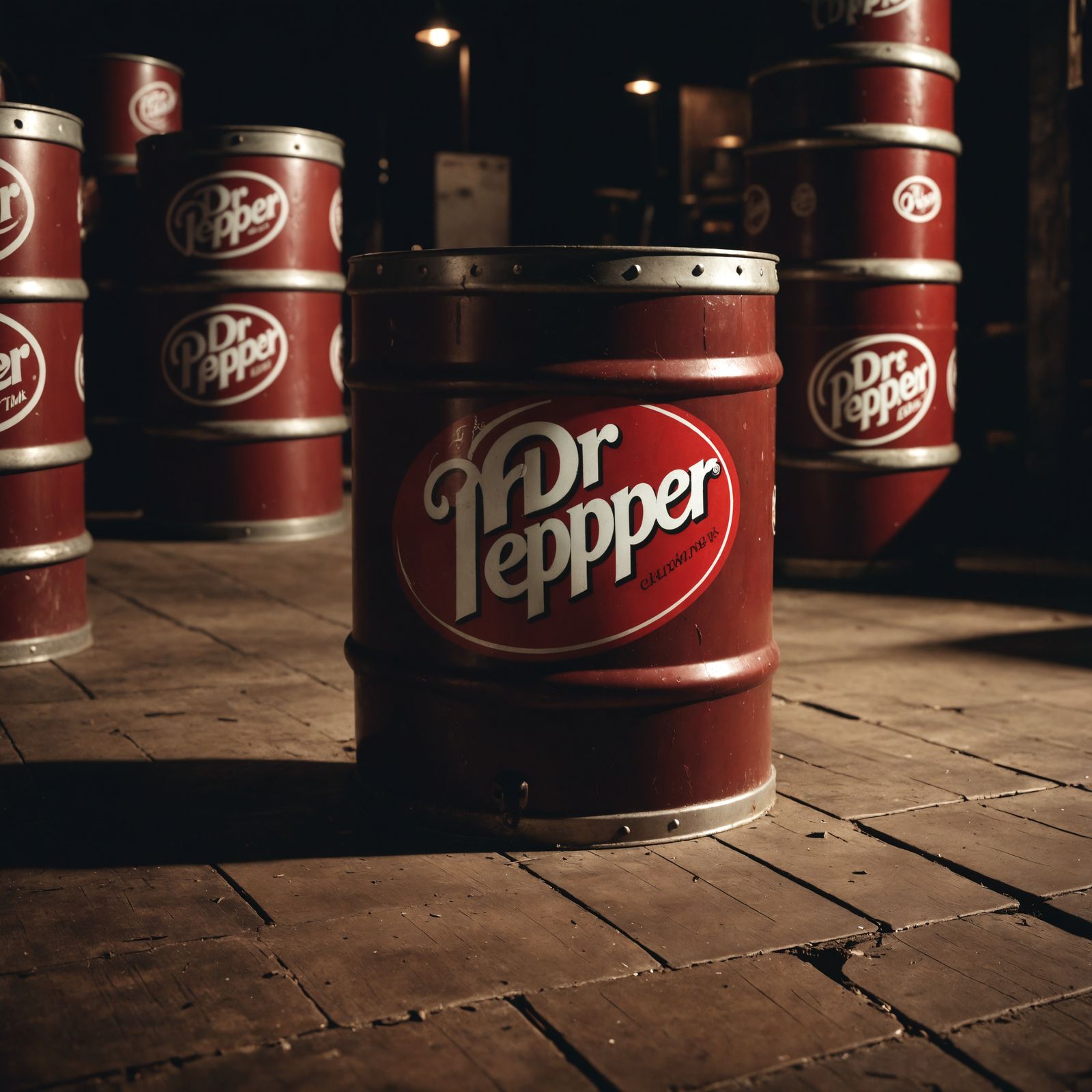 55-Gallon Drum of Dr. Pepper in Cinematic Style