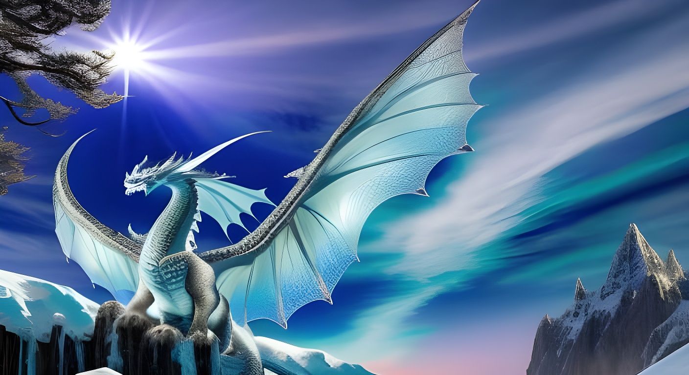 Icy Dragon Over Snowy Mountains, Watercolor Style