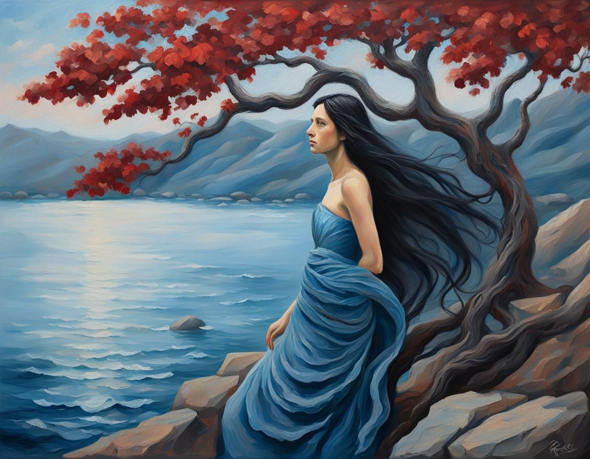 Woman in Blue Gown: Post-Impressionist Surrealism