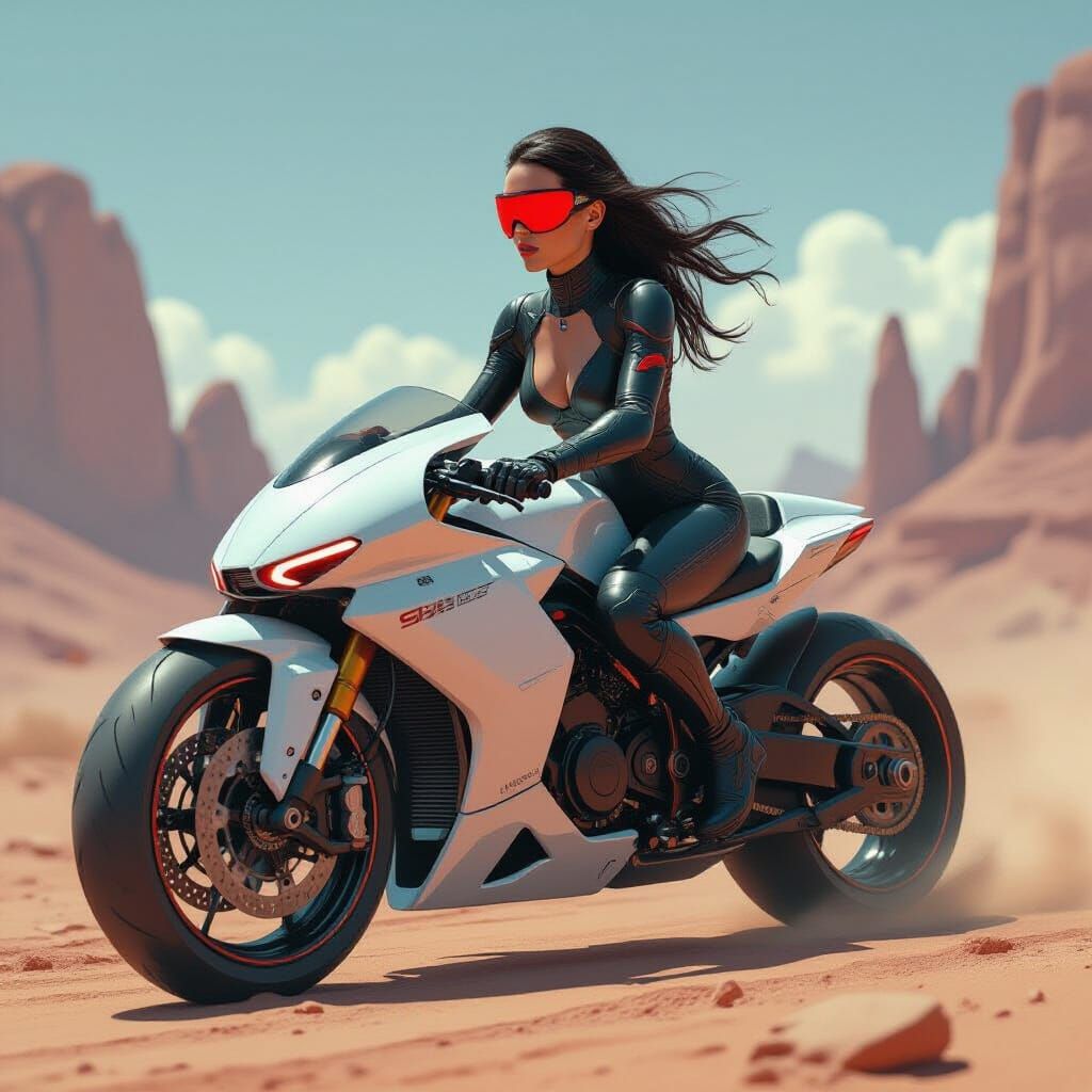 Cyborg Rider on Distant Planet in Sci-Fi Style