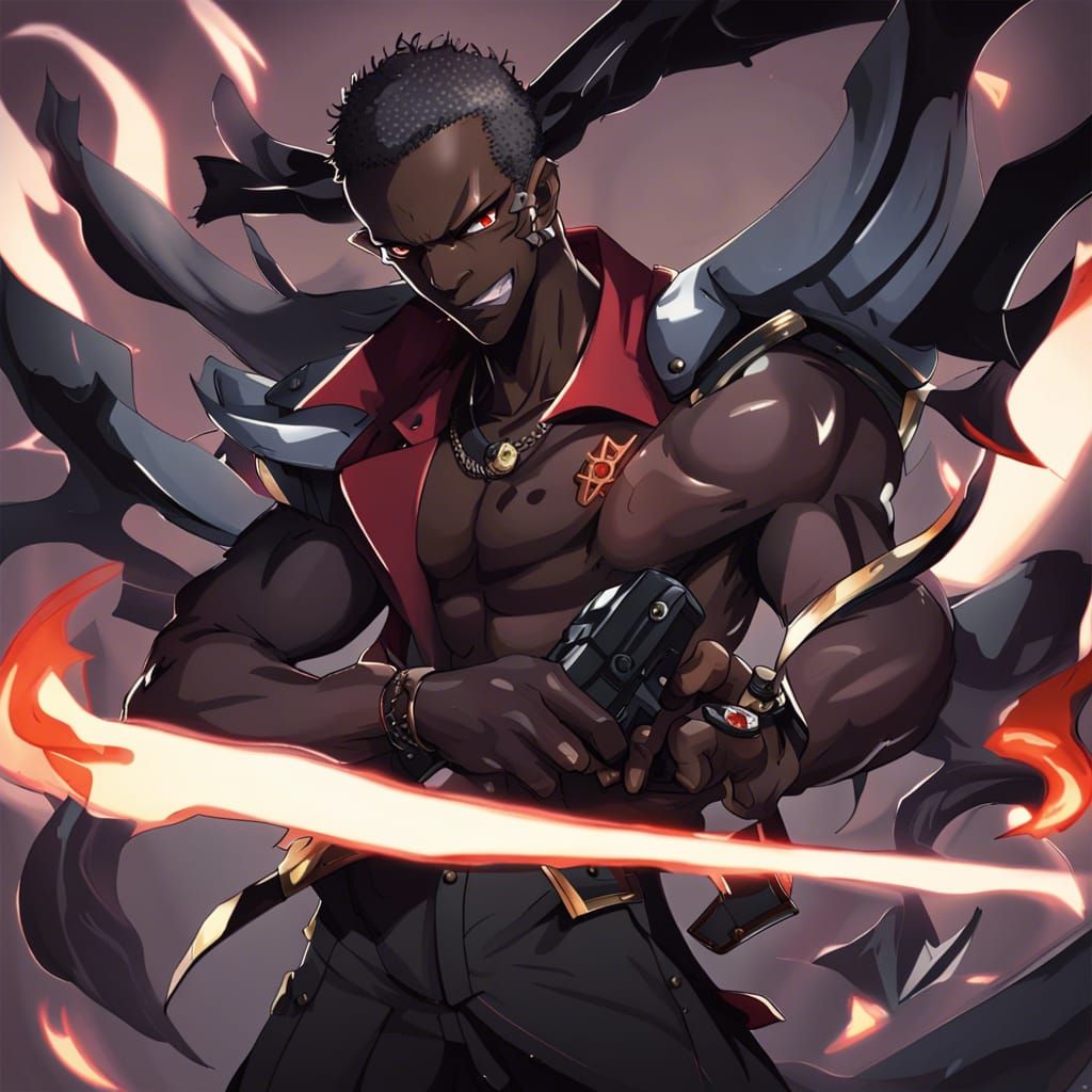 Demonic Gun Master Conjuring Weapons in Anime Style