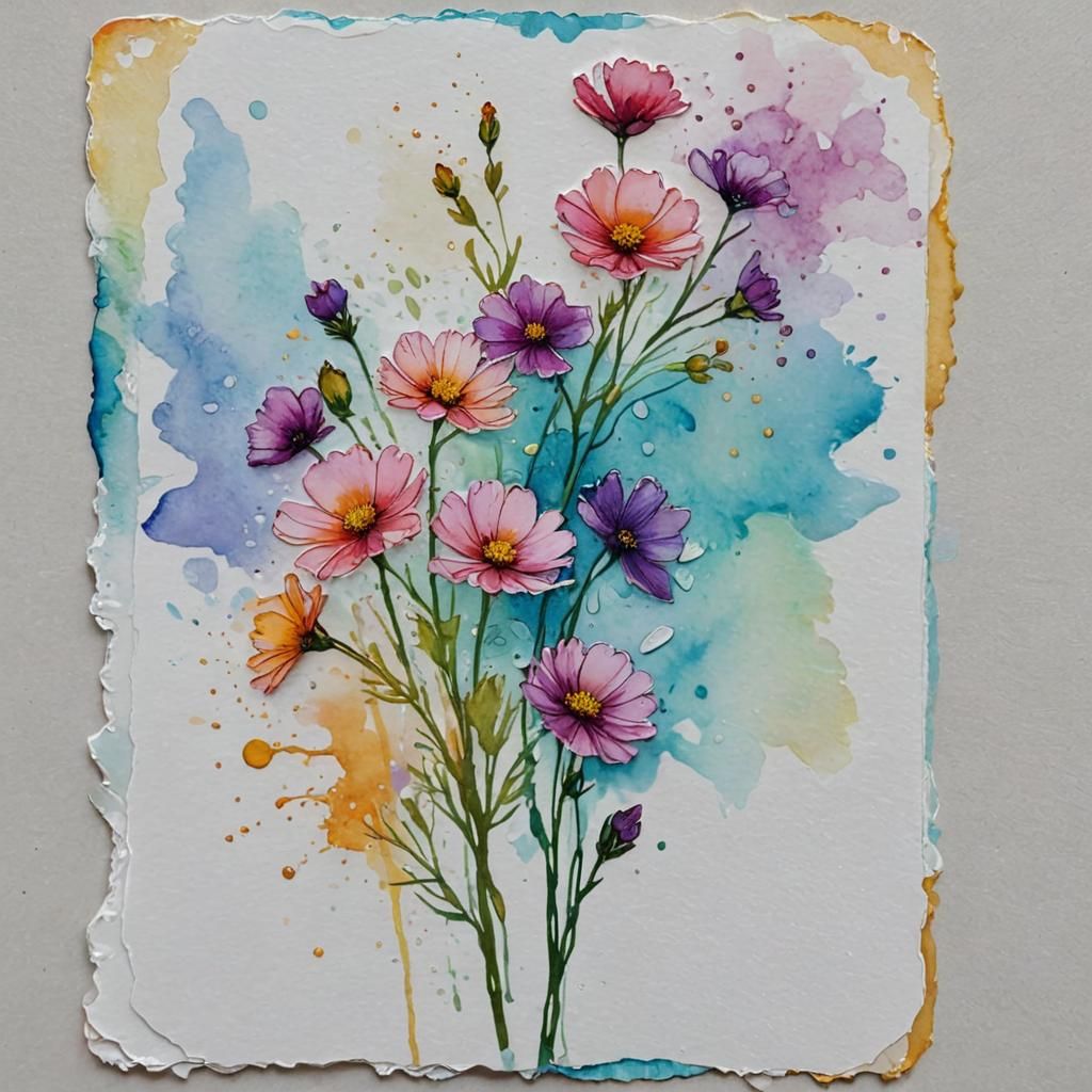 Vibrant Alcohol Ink Journal Card with Pressed Flowers