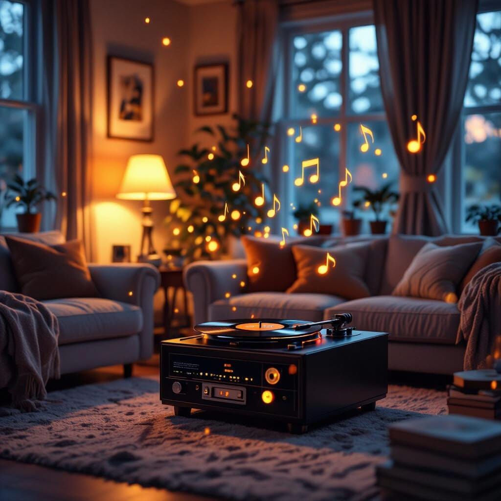 Cozy Living Room with Lofi Music and Warm Lighting