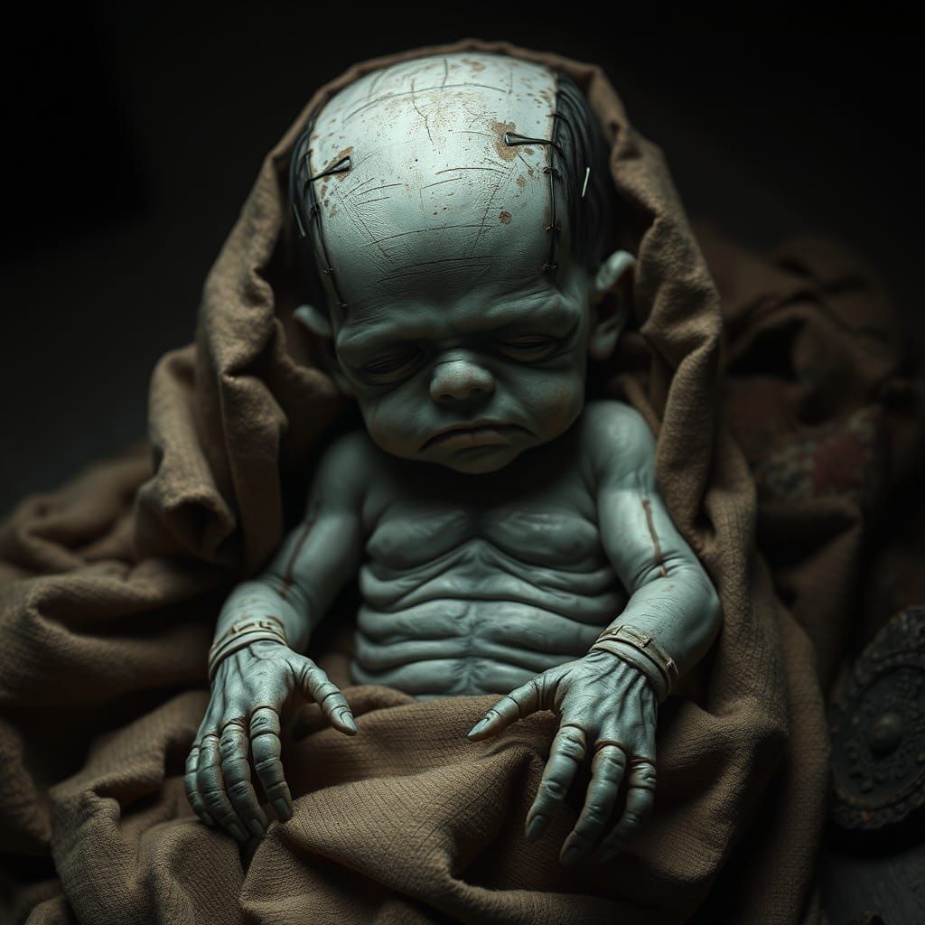 Photorealistic Newborn Frankenstein's Monster
