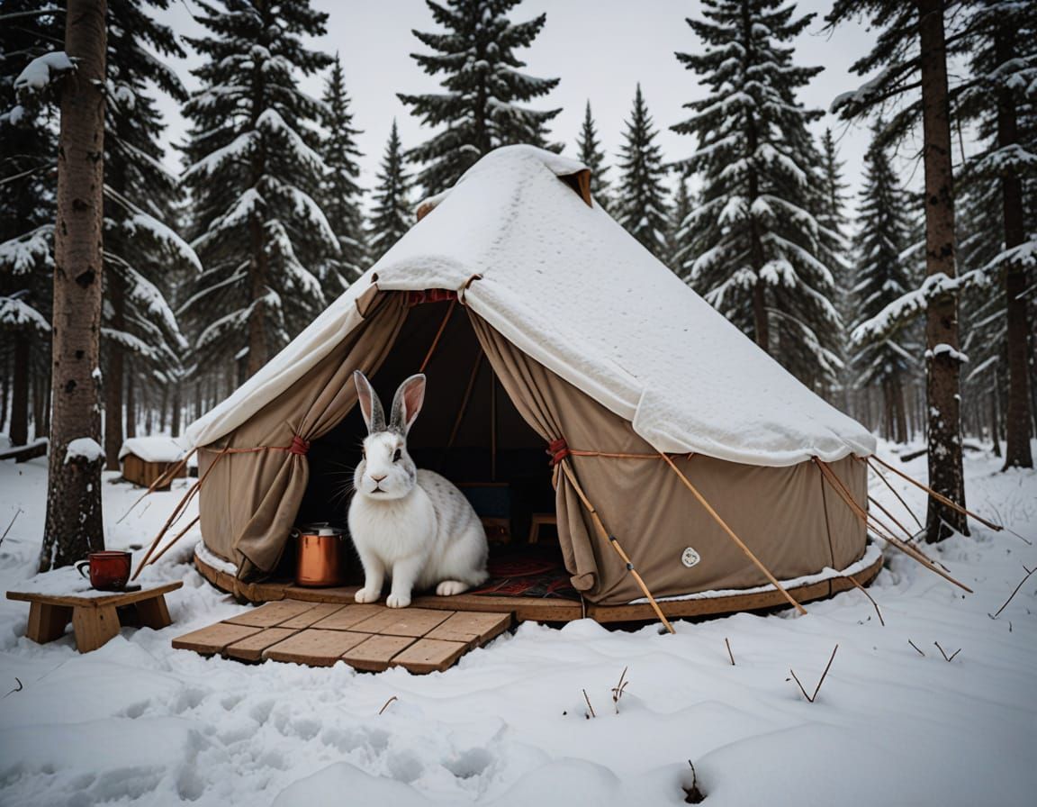 Rabbit Winter Camping in Cozy Yurt