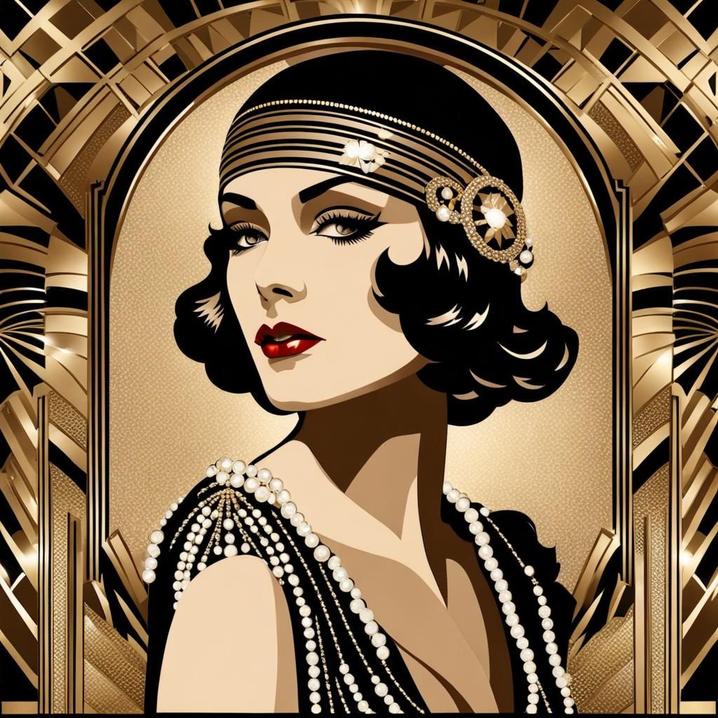 Flapper Woman Portrait in Art Deco Style