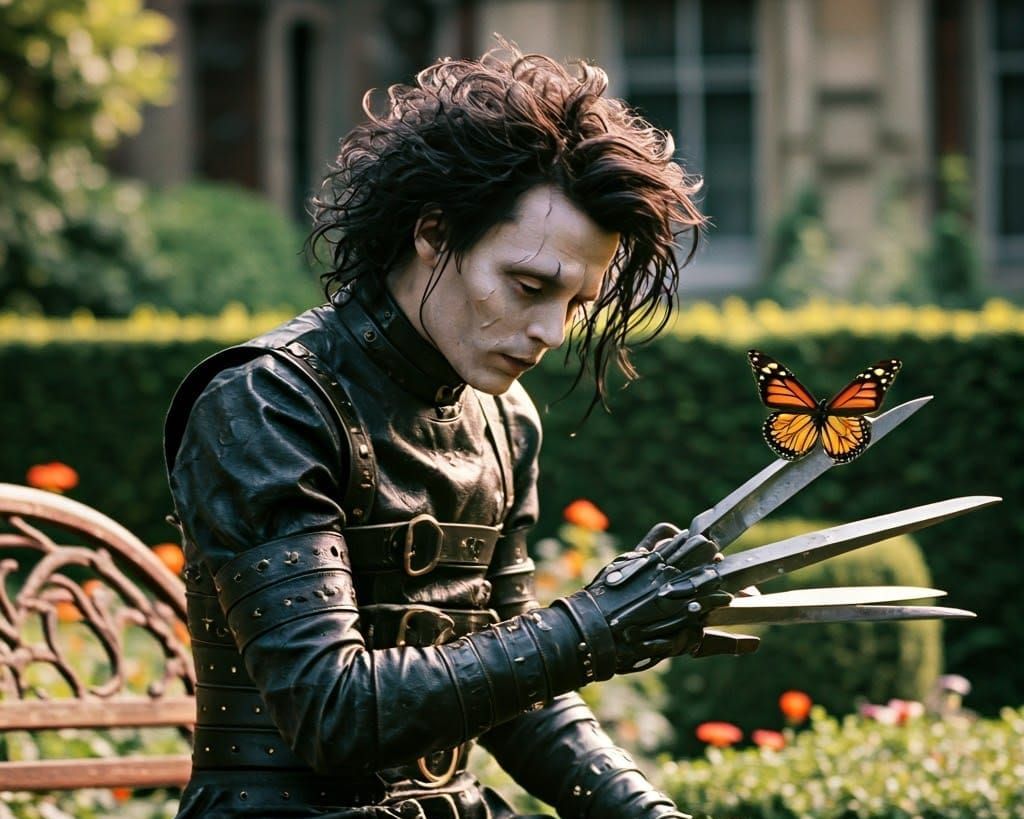Edward Scissorhands and Butterfly in Garden