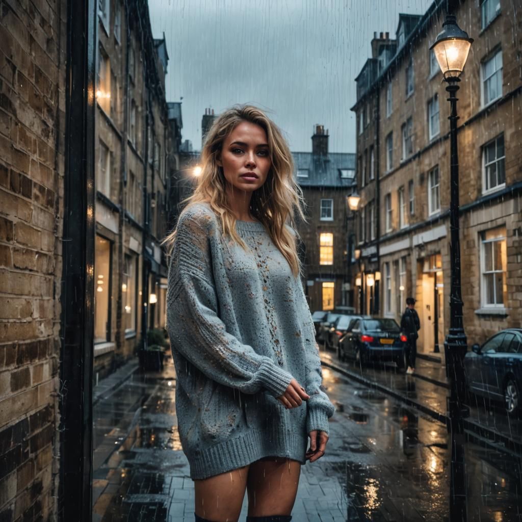 Gorgeous Woman in Rainy Oxford: Double Exposure