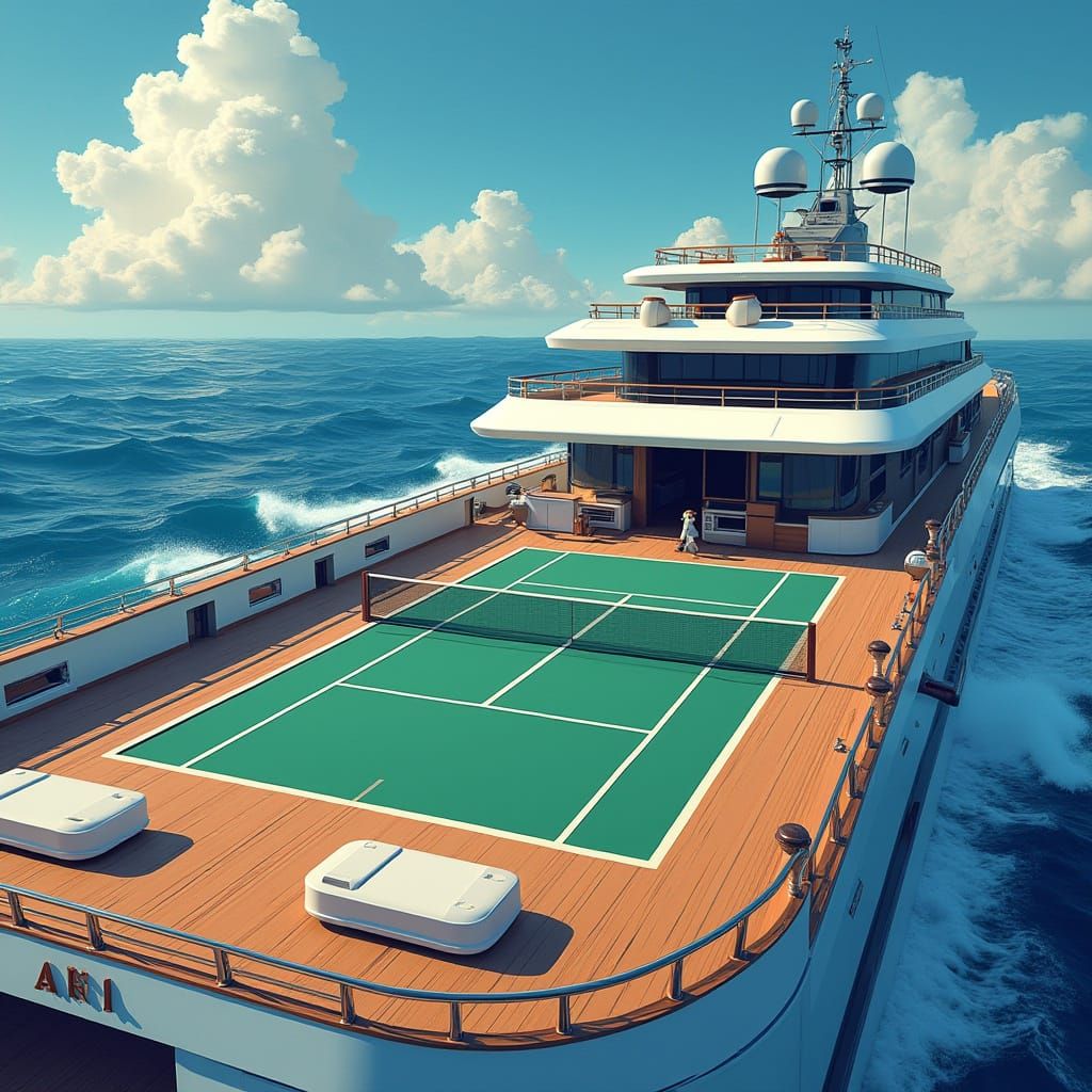 Tennis Court on Yacht in Futuristic Style