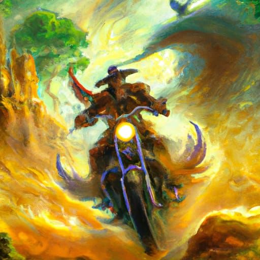 Ethereal Ghost Rider in a Misty Landscape