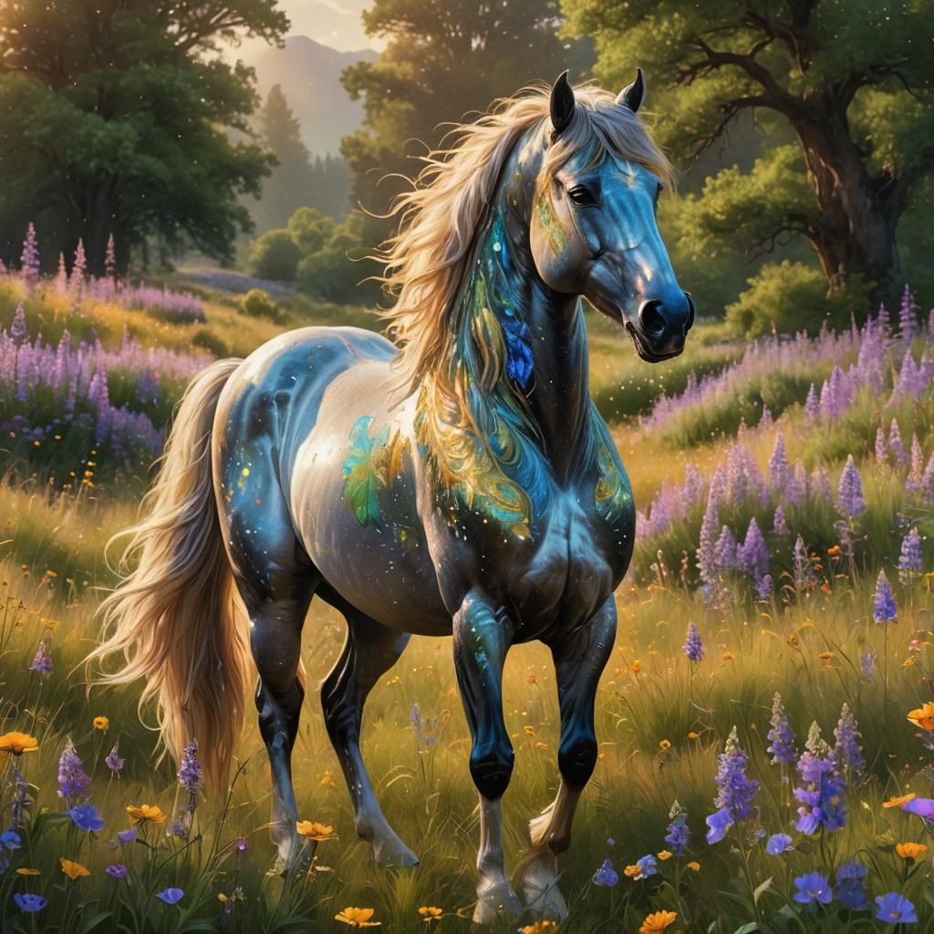Mythic Equine Creature in Vibrant Meadow
