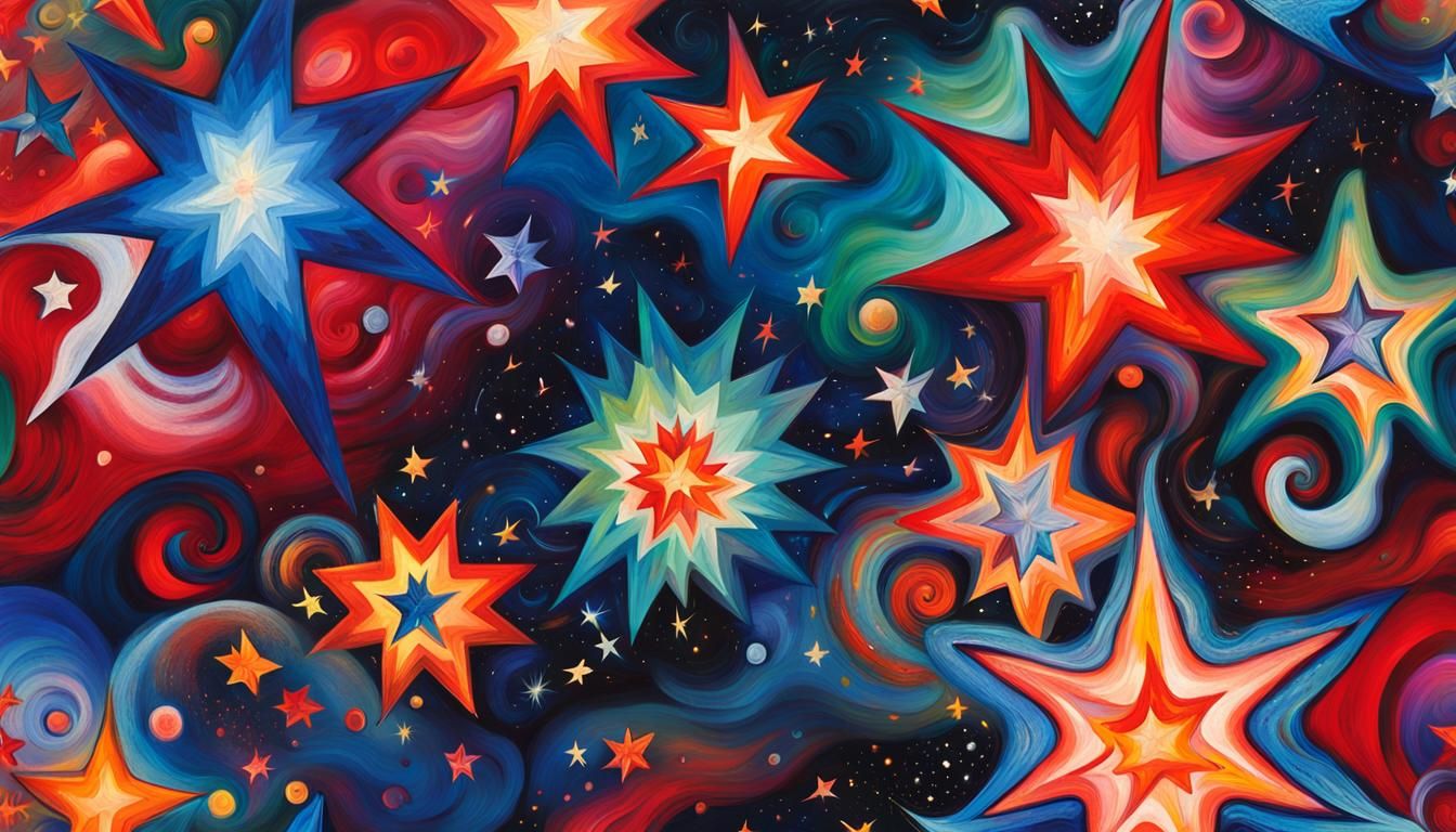 Macro Stars Surrounded by Cosmic Energy, Abstract Art