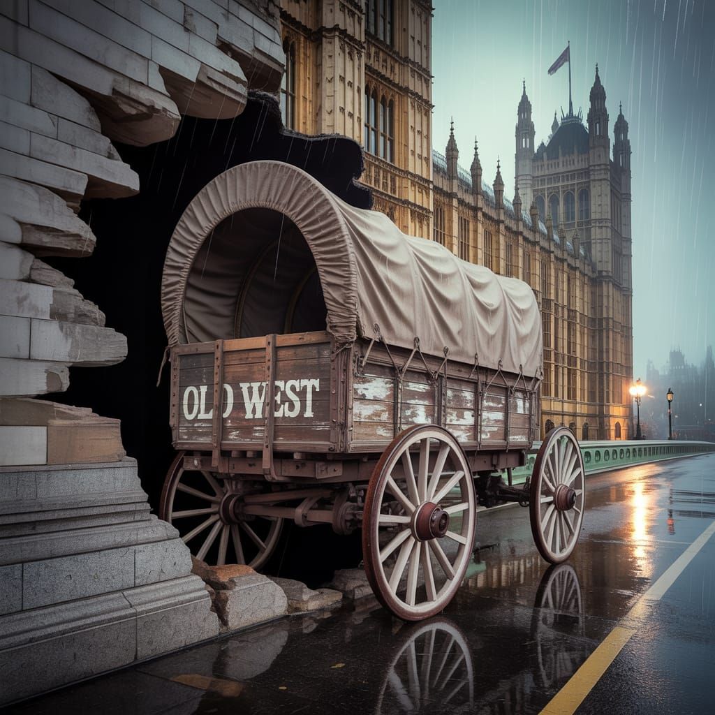 Covered Wagon Crashes Into Parliament: Surreal London Photo