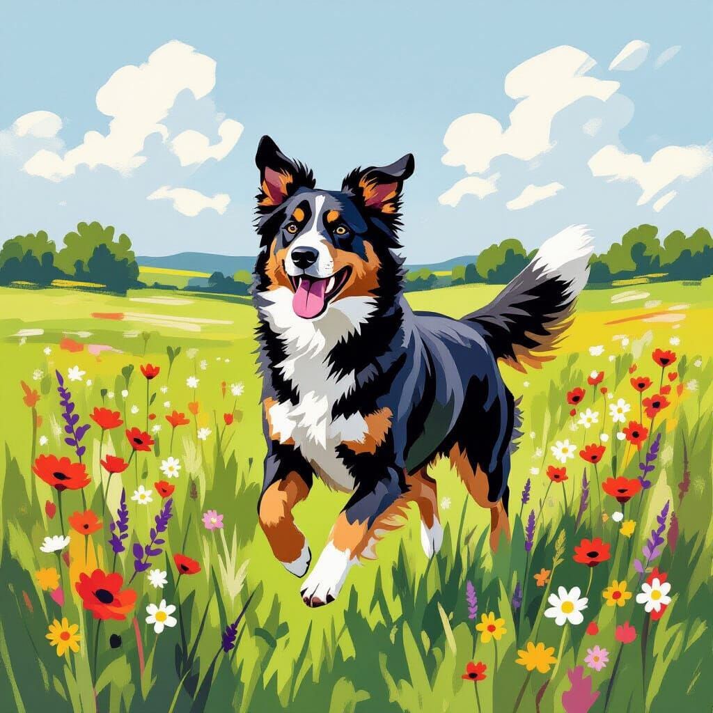 Beauceron in Meadow, Expressionist Style