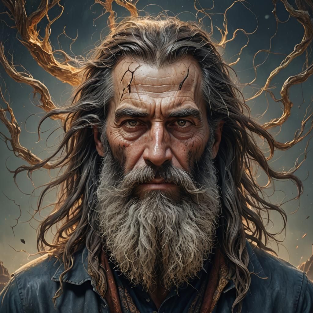 Hyperrealistic Portrait of a Gaunt, Dying Man