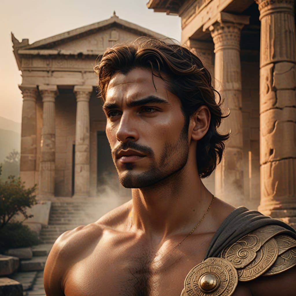 Classical Greek Prince in Ancient Temple