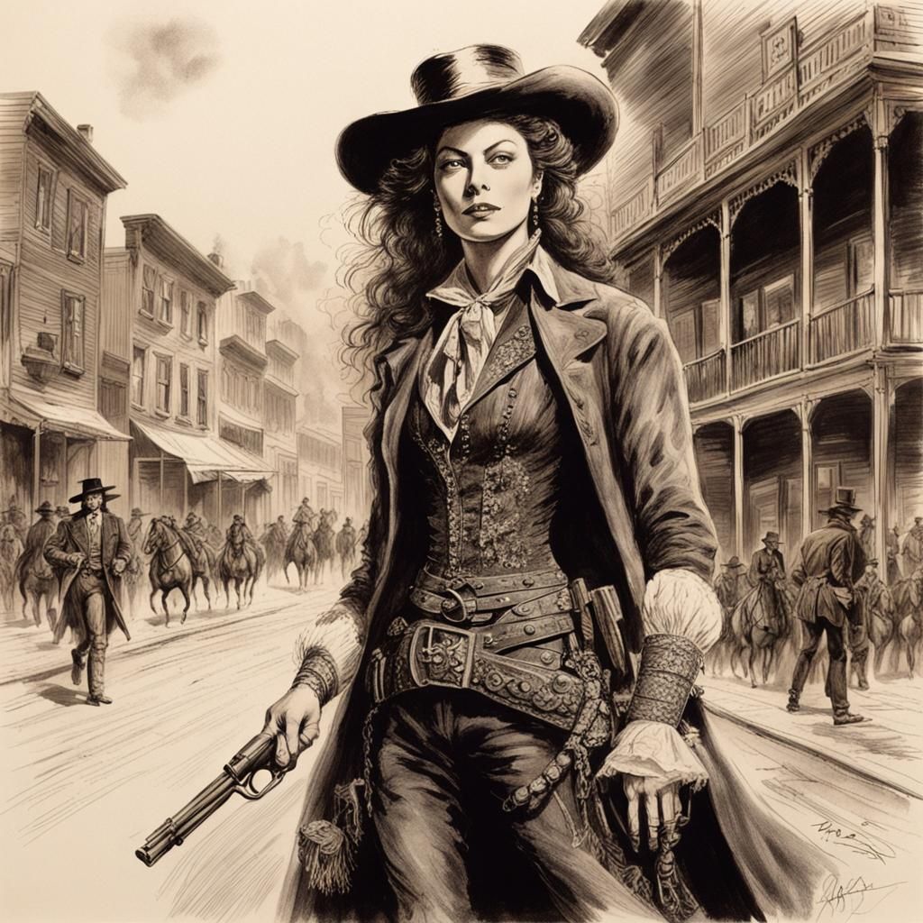 Ava Gardner as Wild Bill Hickock in Detailed Ink Drawing