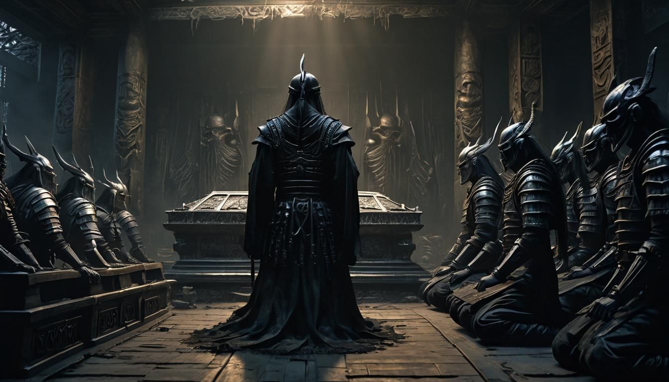 Gothic Samurai Funeral Procession at Dark Mansion