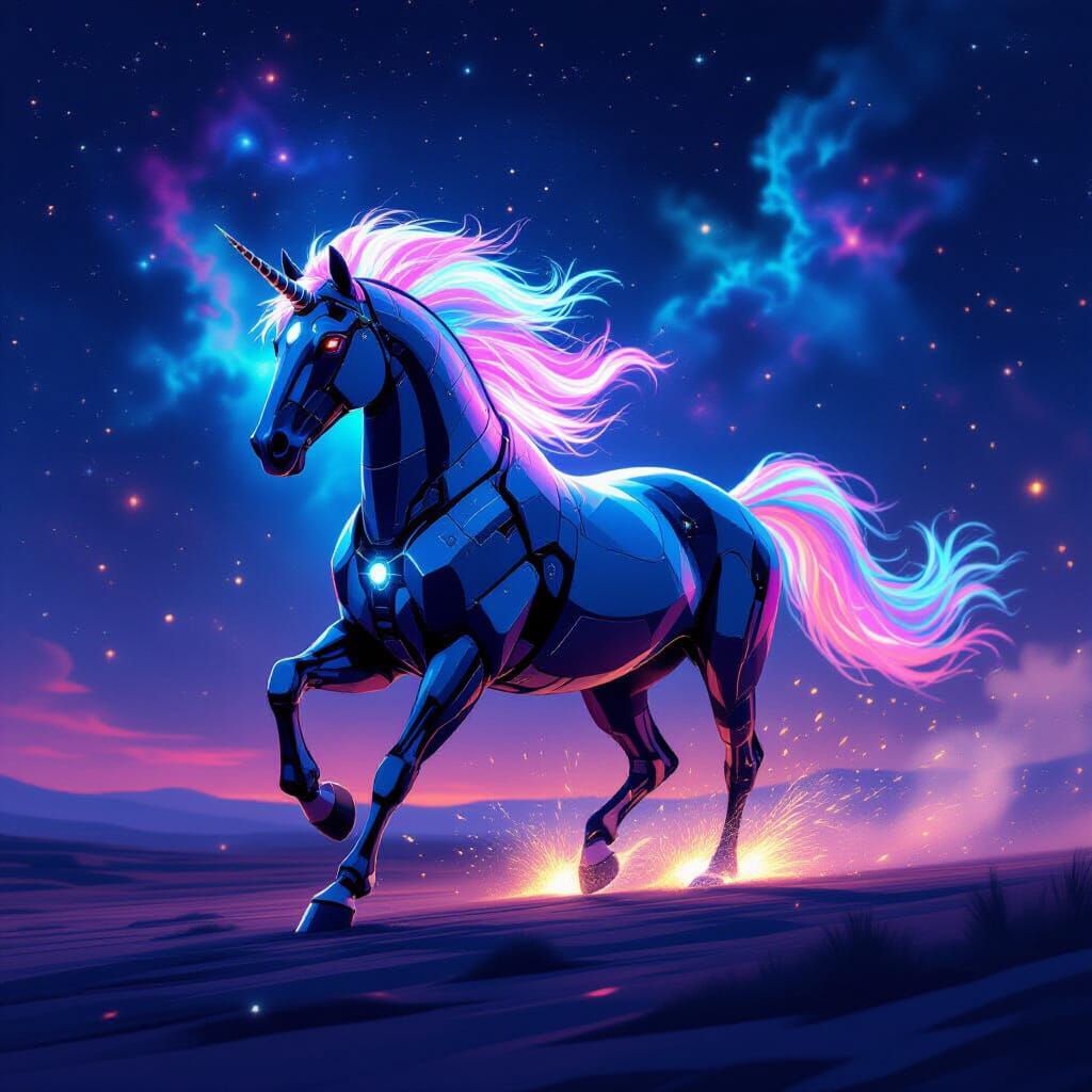 Cybernetic Horse Gallops Through Cosmic Nebula