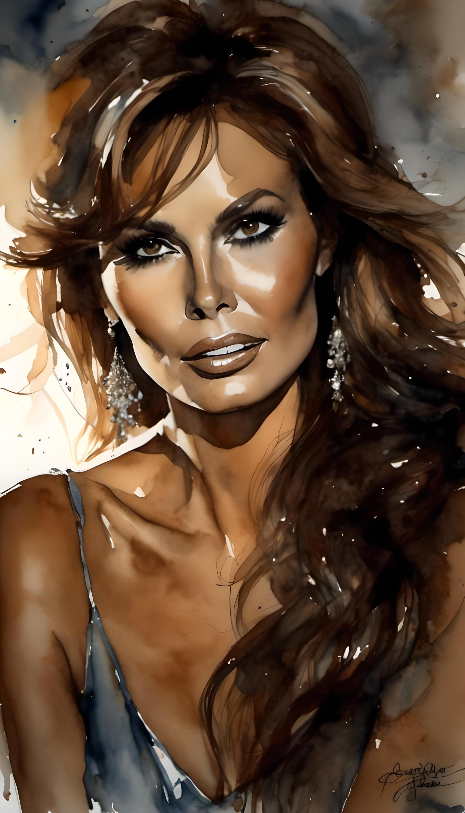 Romantic Watercolor Portrait of Raquel Welch