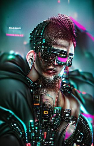 Cyberpunk Style Man with Neon Lighting