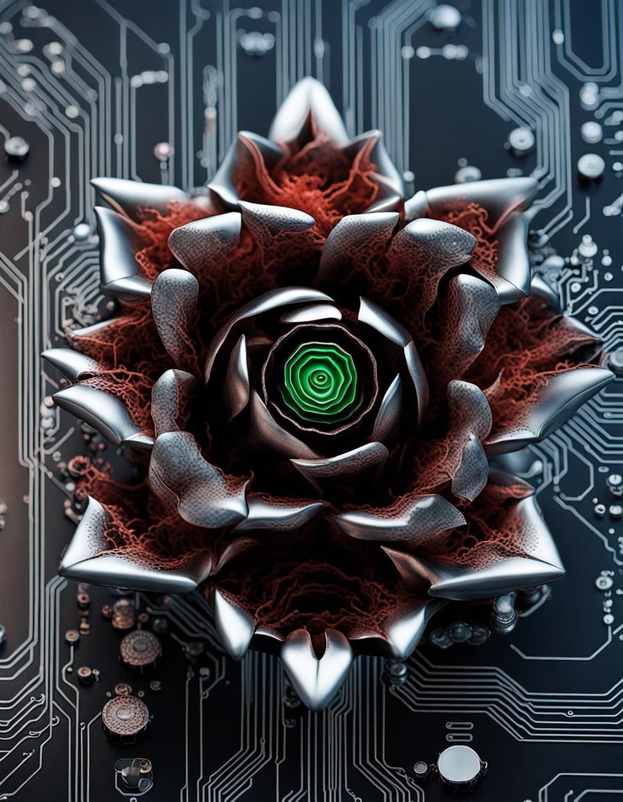 Cybernetically Infected Robotic Rose in Macro Detail