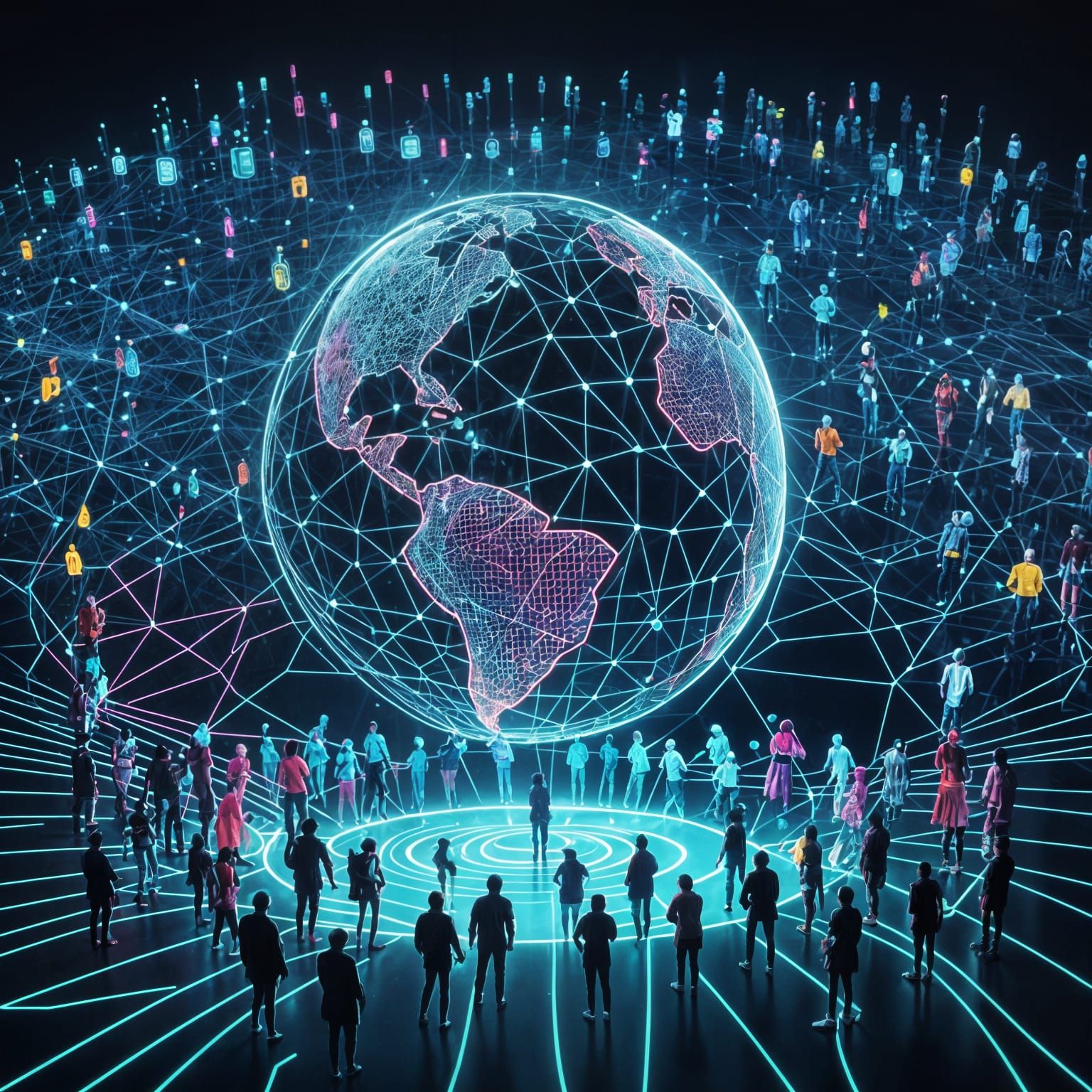 Global Digital Avatars Connect in Cyberpunk Style