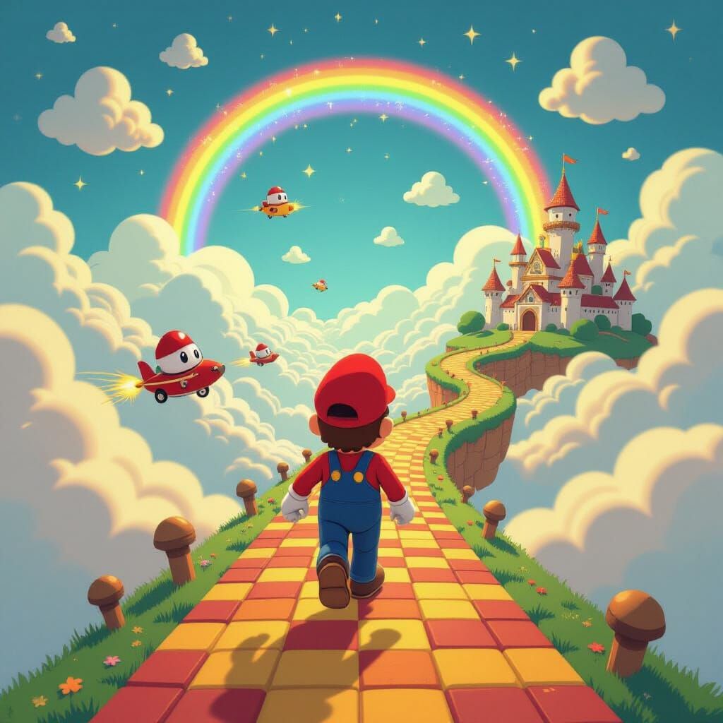 Mario's Magic Carpet Ride Through a Dreamy Sky