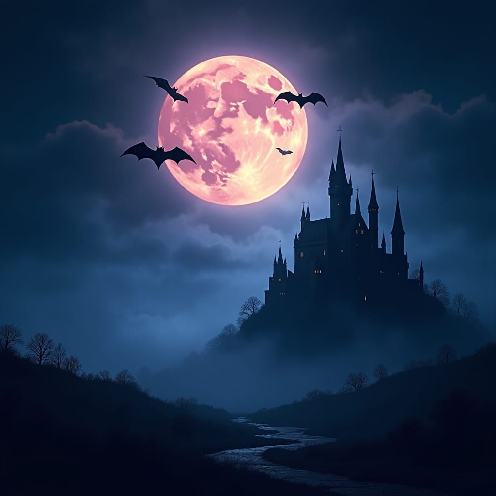 Eerie Gothic Castle Under Full Moon for Halloween