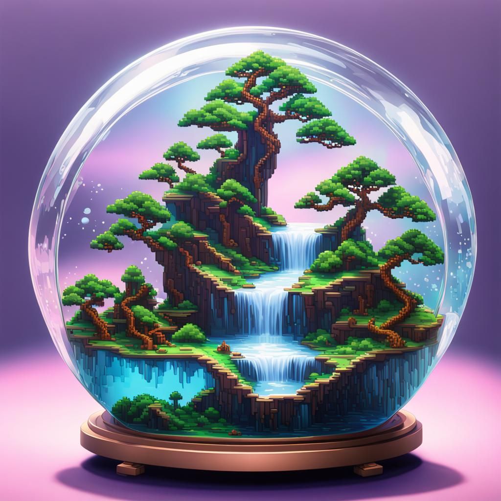 Bonsai Waterfall Jewelry in 8-bit Art