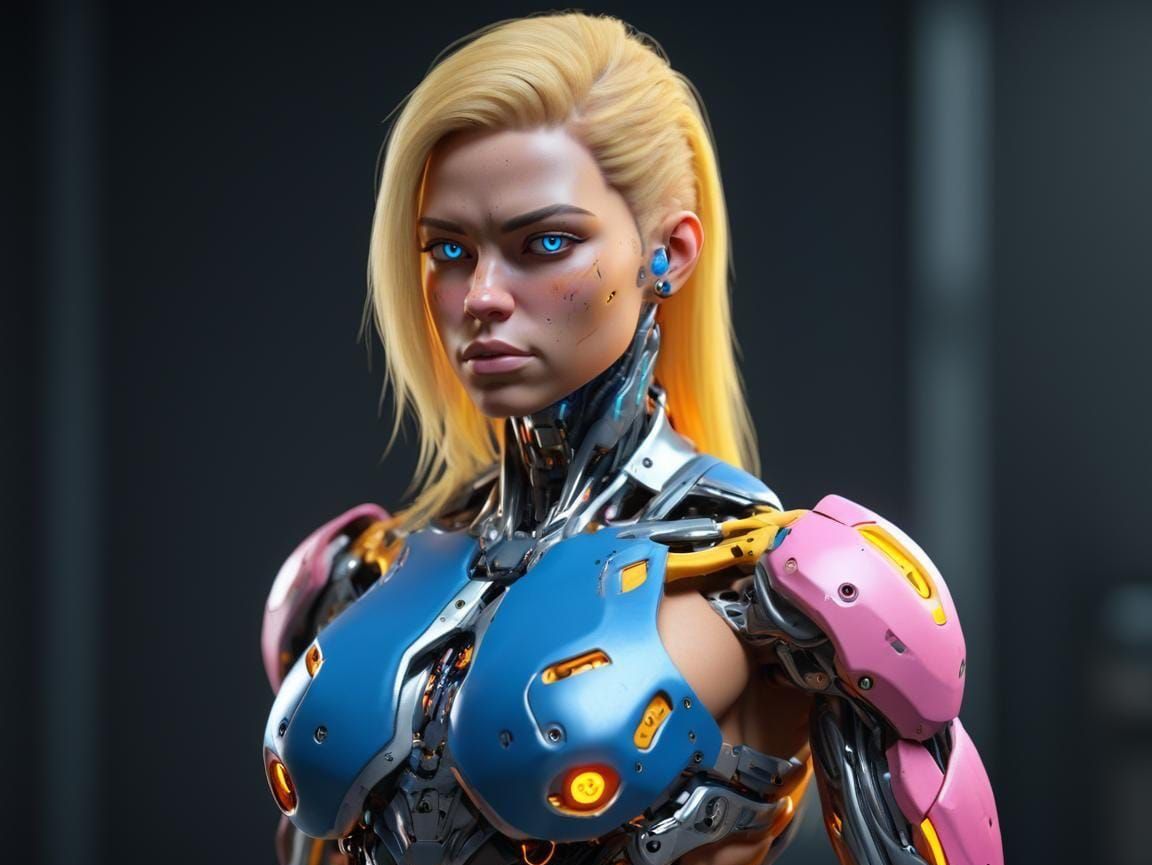 Blonde Female Cyborg with Muscular Build