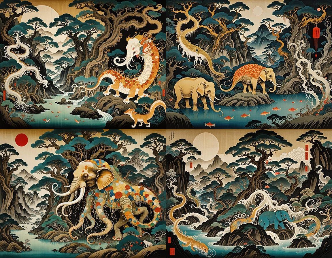 Surreal Landscape with Hybrid Creature in Klimt Style