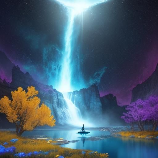 Surreal Native Woman Bathing in Cosmic Lake