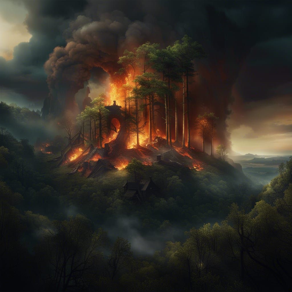 Dramatic Forest Fire Digital Matte Painting