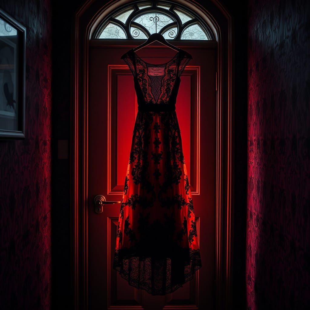 Elegant Gothic Dress in Red and Black Lace