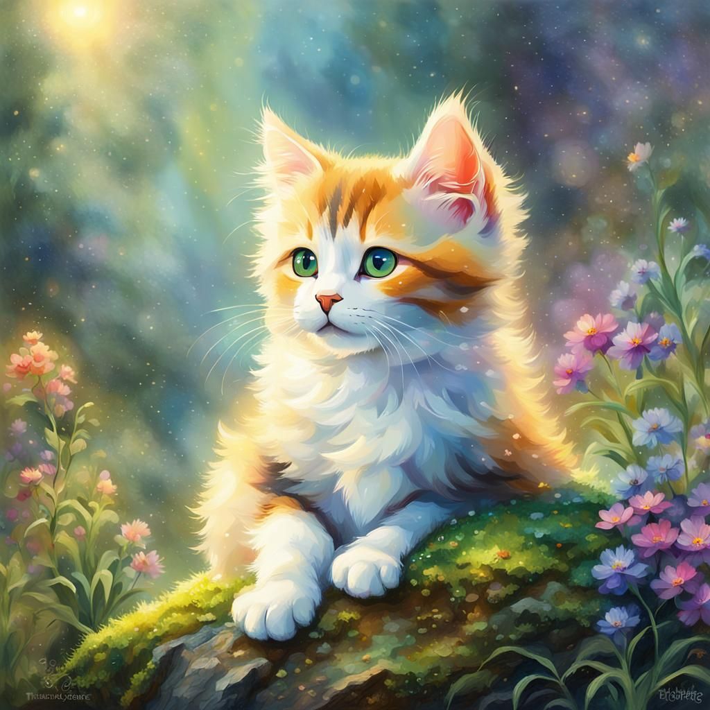 Enchanting Calico Kitten in Ethereal Forest