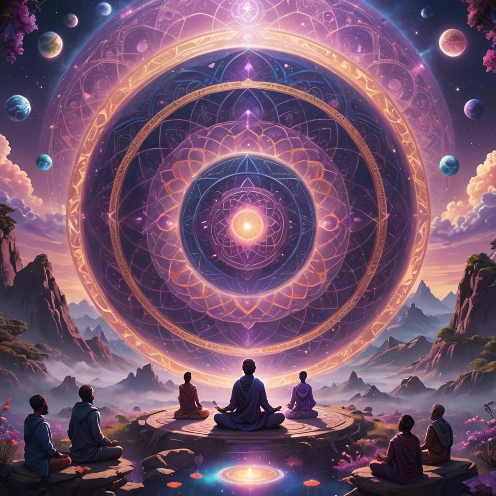 Mystical Meditators Gazing at Earth, Fantasy Art