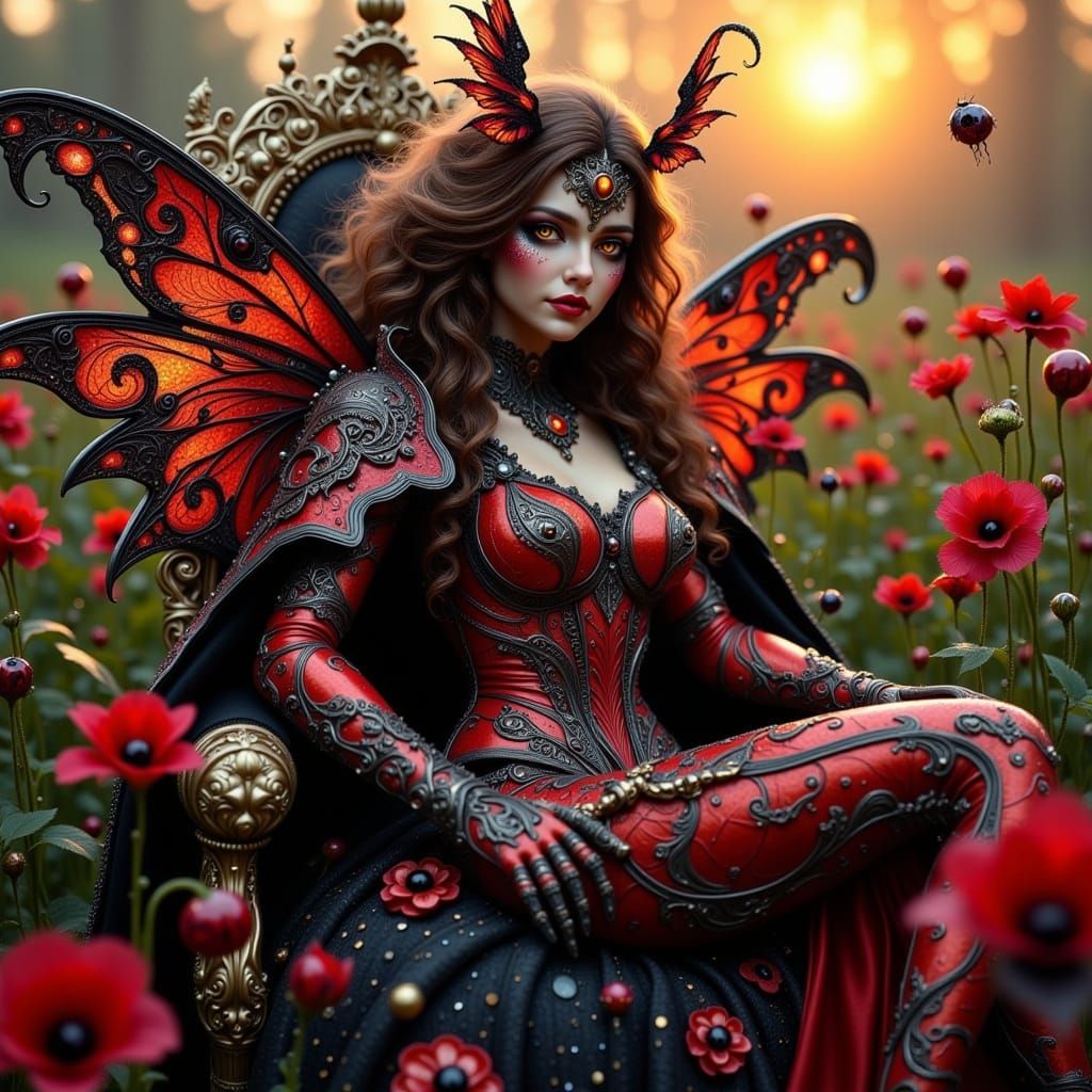 Enchanting Dark Fantasy Queen in Ladybug Armor