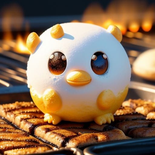 Marshmallow Creature on Grill in Pixar Style