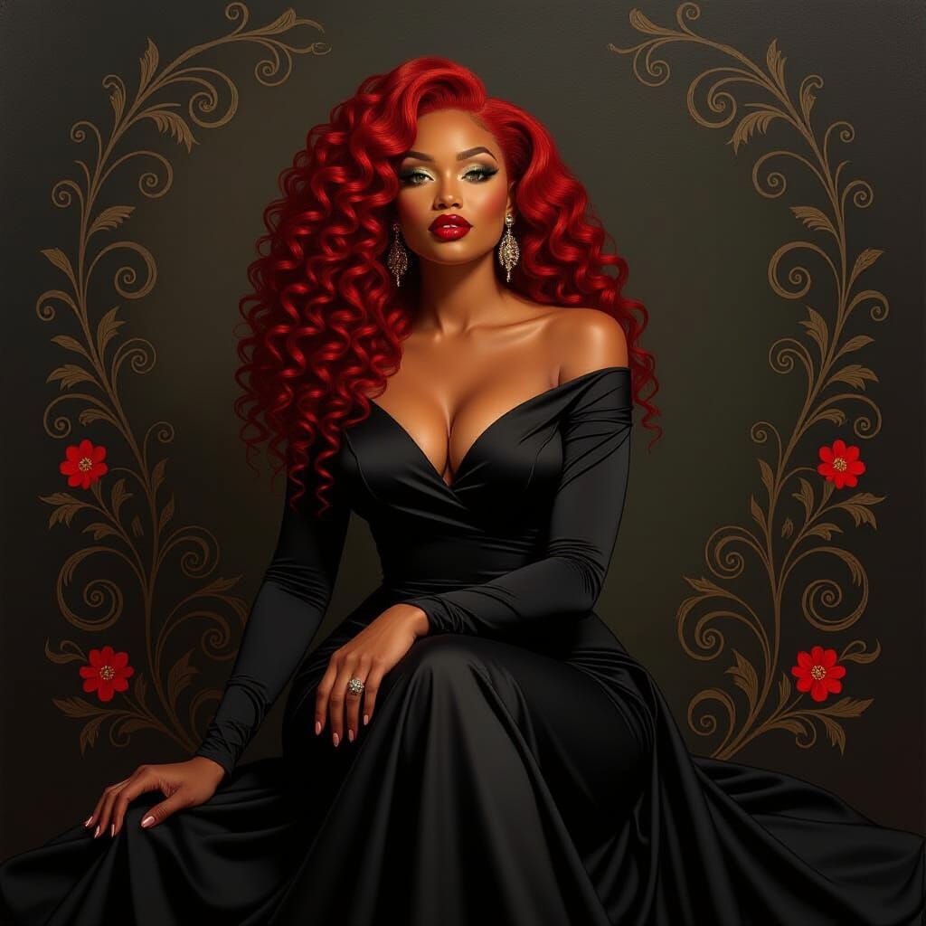 Elegant Woman with Red Hair in Painterly Realism